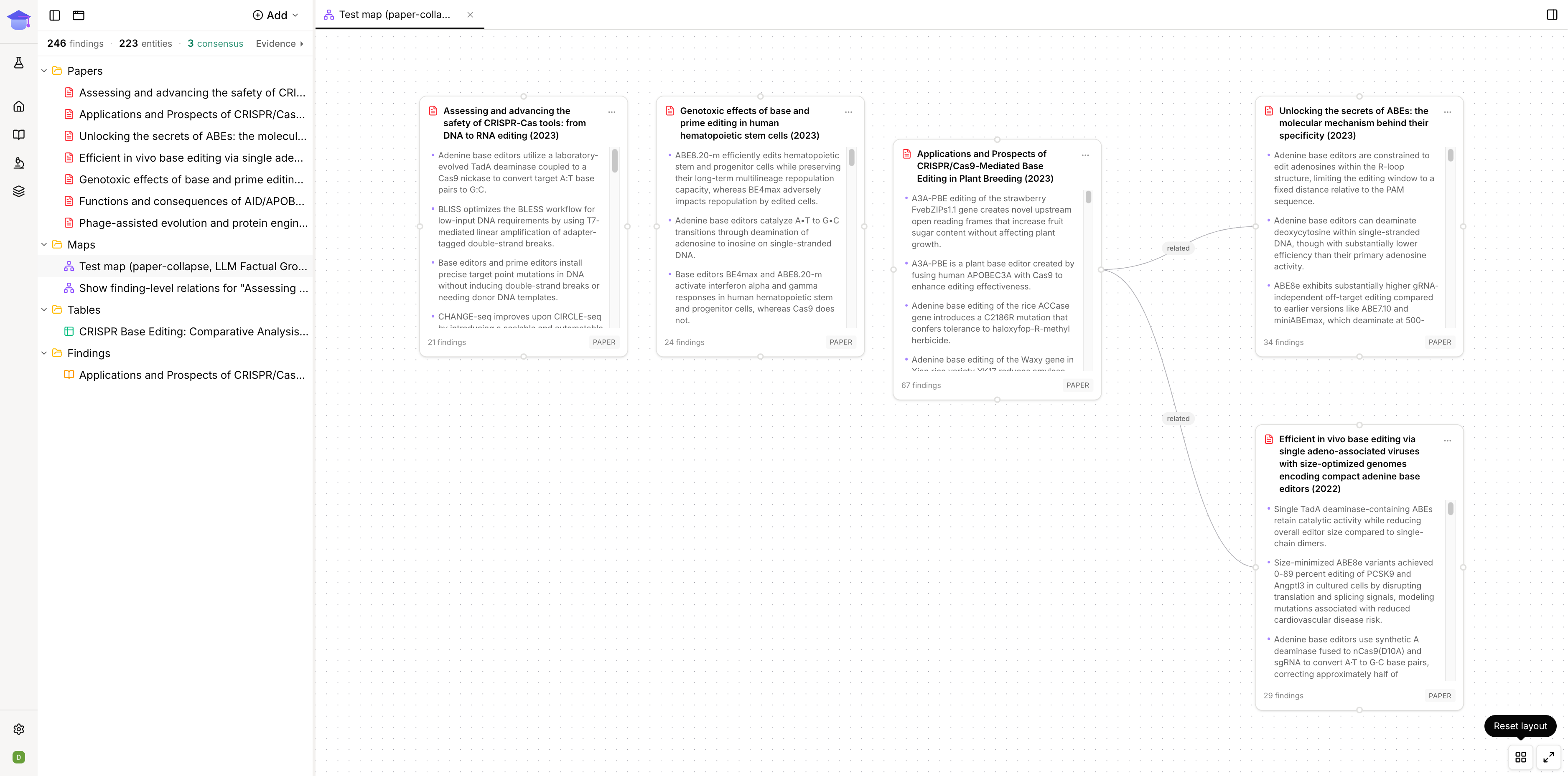 EvidX visual map showing paper and finding cards built from your evidence
